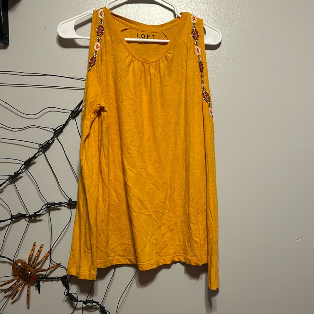 Loft Yellow Cold Shoulder Long Sleeve Shirt